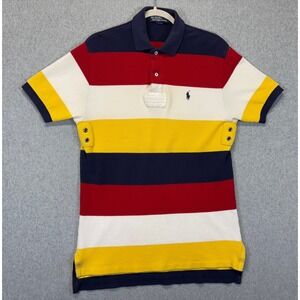 Polo Ralph Lauren Mens Medium Rugby Stripe Polo Shirt Multi Color Grommet Detail